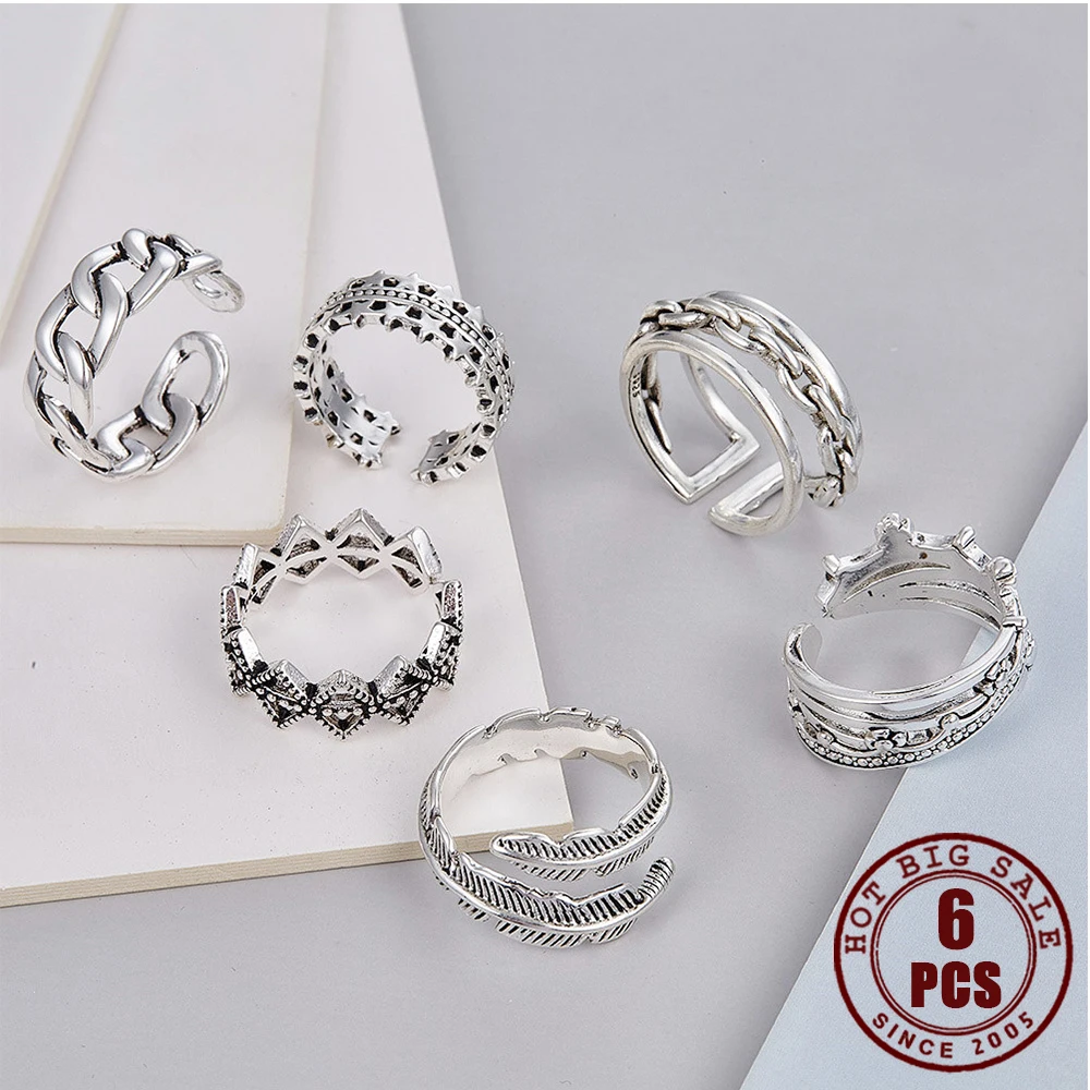 Новинка 6 шт. кольца для женщин серебряного цвета открытое мужское кольцо на