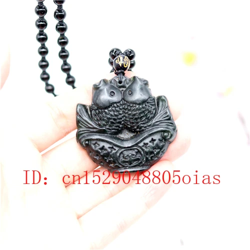 Ожерелье из натурального черного и зеленого нефрита обсидиана с подвеской в виде