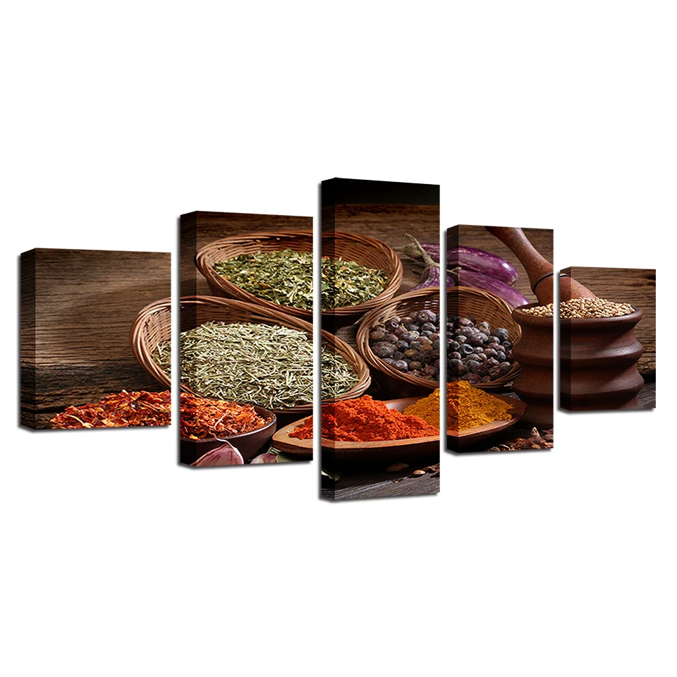 

Wall Art Modular Picture Home Decoration 5 Panel Spices For Living Room HD Printed Modern Painting On Canvas Posters Frame
