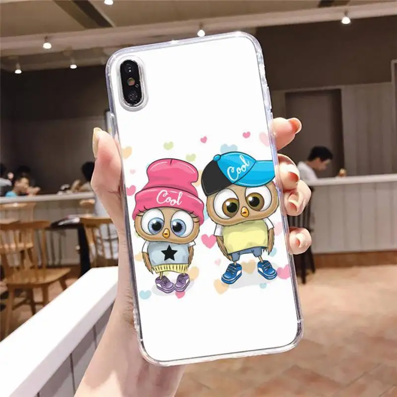 

Cute Owl Lover Cartoon animal Phone Case Transparent soft For iphone 5 5s 5c se 6 6s 7 8 11 12 plus mini x xs xr pro max