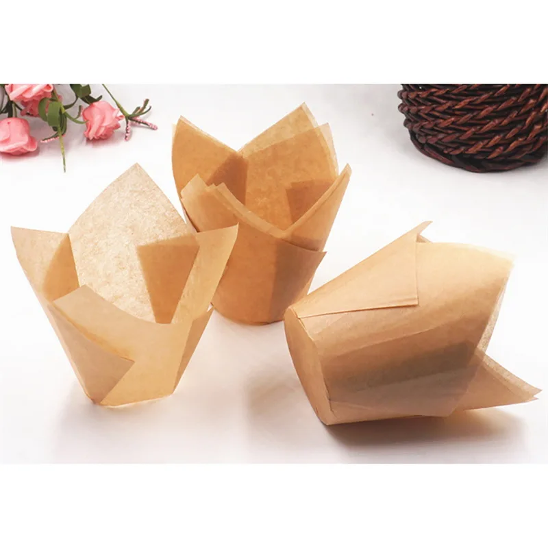 50Pcs Tulip Flower Chocolate Cupcake Wrapper Baking Muffin Paper Liner Mold Disposable Cake Decoration Supplies New | Дом и сад