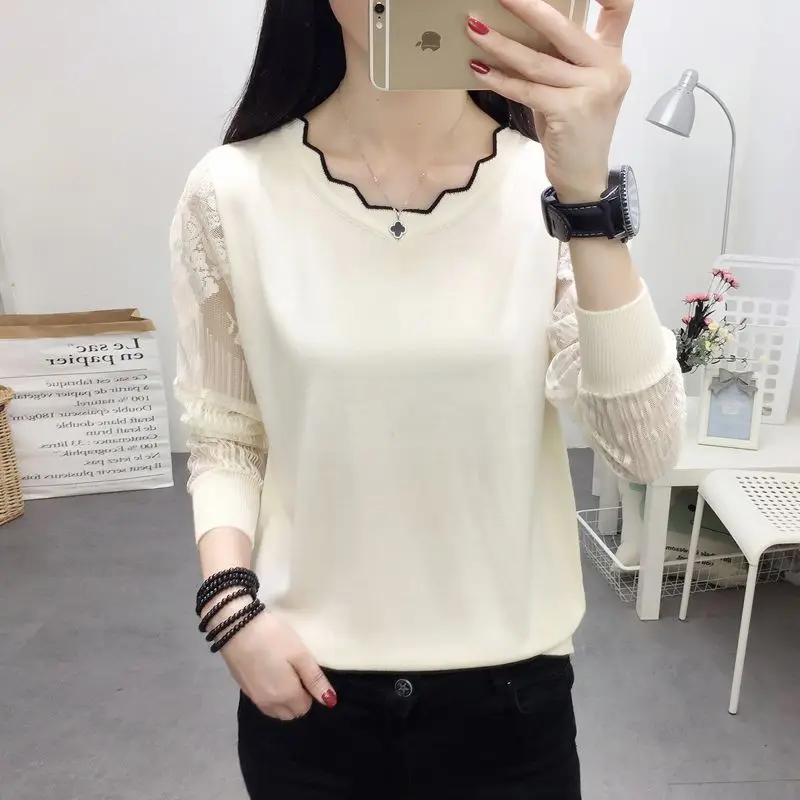 

2021 Limited Cotton Pullover Ohclothing 2019new Lace Sweater Female Bottom Blouse Sleeve Loose Spring New Thin Knitted Trend