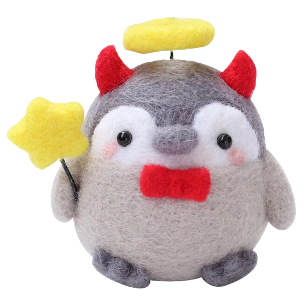 Lovely Penguin Needle Felting Kit 4 Needles Pure 66s 100% Wool Fiber Foam Mat Doll Making Compact Supplies Set | Дом и сад