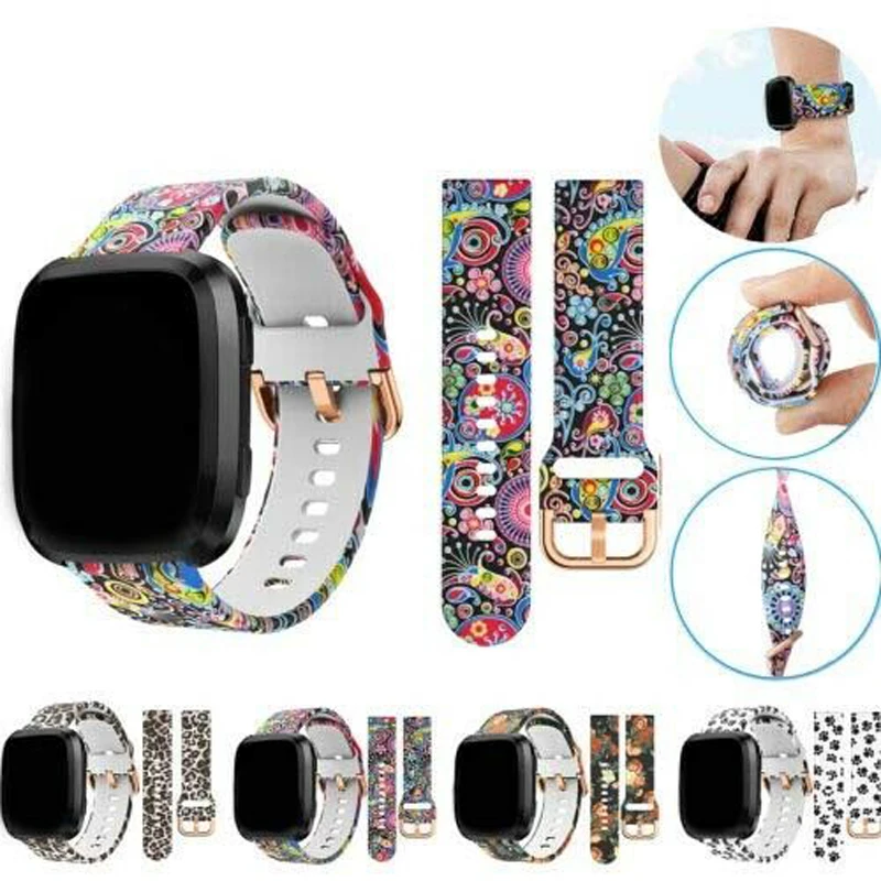 Printed Silicone Smart Watchband Leopard Rainbow Red Lips Waterproof Replacement Band Strap For Fitbit Versa /Versa 2/Lite