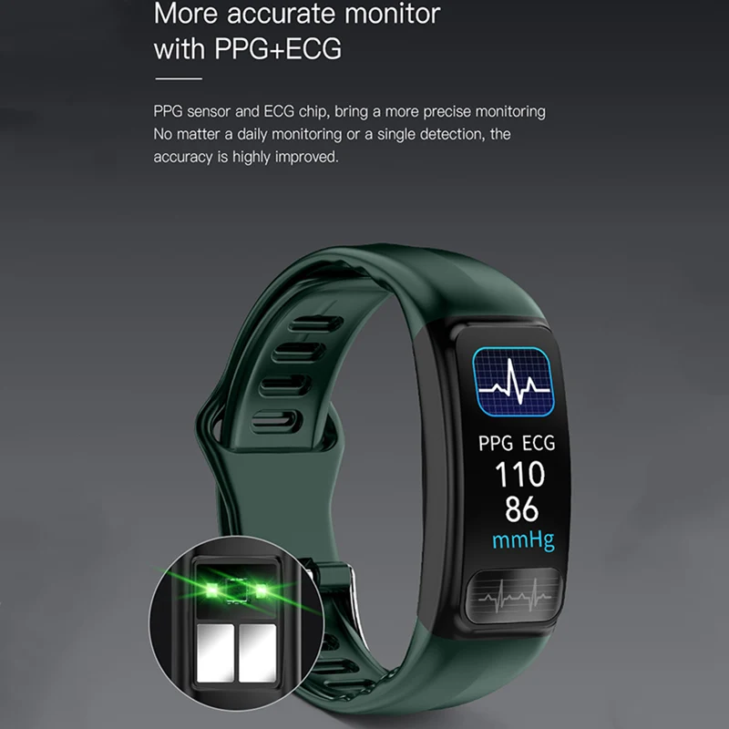 

P12 ECG PPG Smart Bracelet Blood Pressure Heart Rate Monitor Smartband Sports IP67 Waterproof Fitness Tracker Smart Wristband