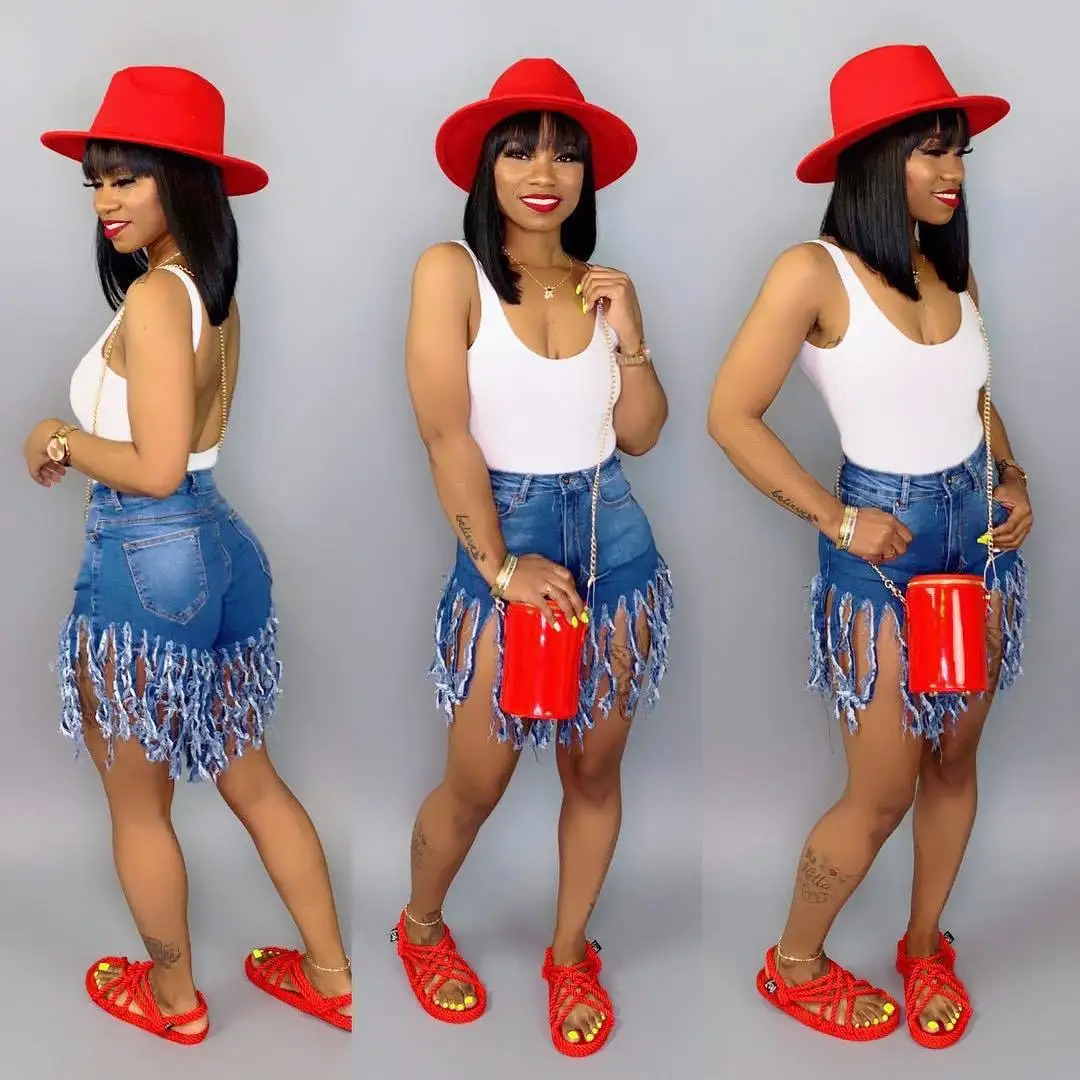 

Tassel Denim Shorts Women Sexy fringed Vintage High Waist Blue Casual Fashion Summer Ladies Jeans Shorts femme roupa feminina