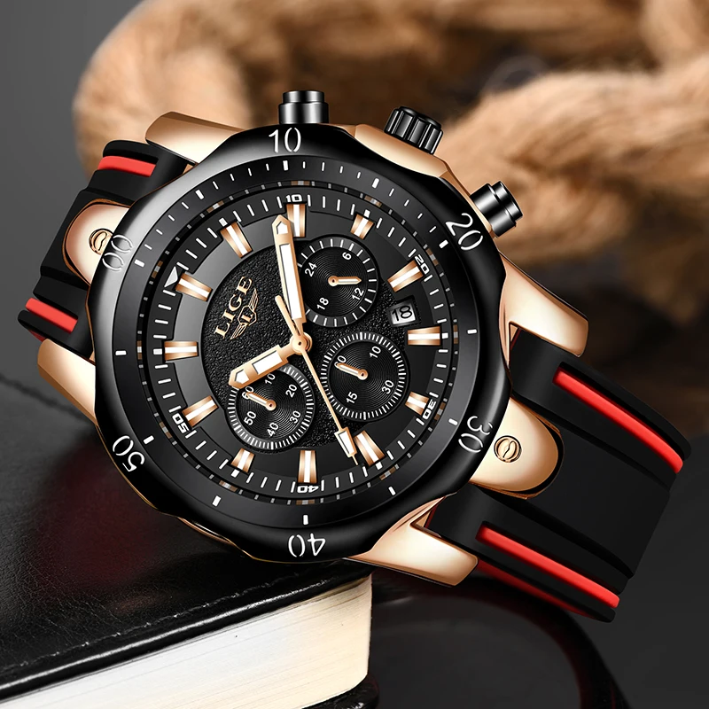 LIGE новые мужские часы повседневные модные роскошные силиконовые