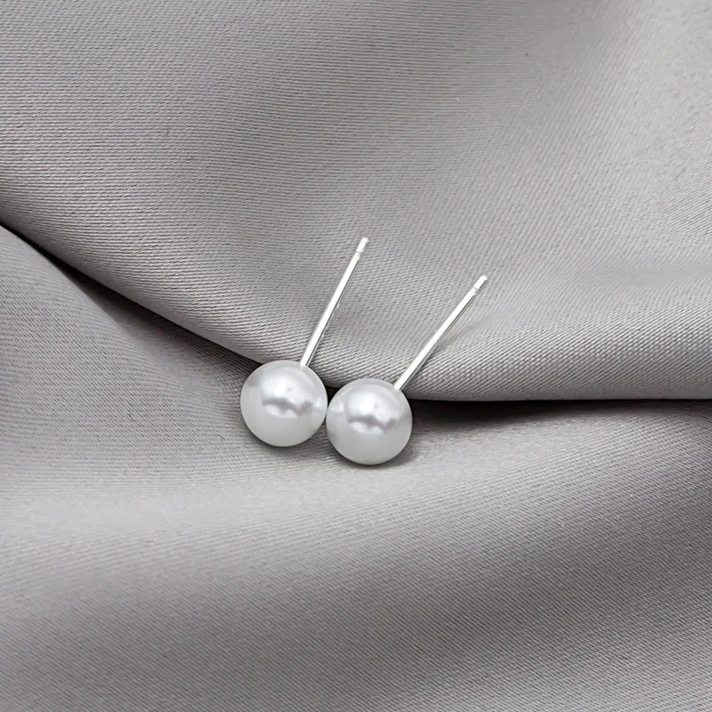 

Fashion Minimalist Ball Earring Silver Color Simple White Imitation Pearl Stud Earrings for Women Girls Korean Jewelry 3/6/8/mm