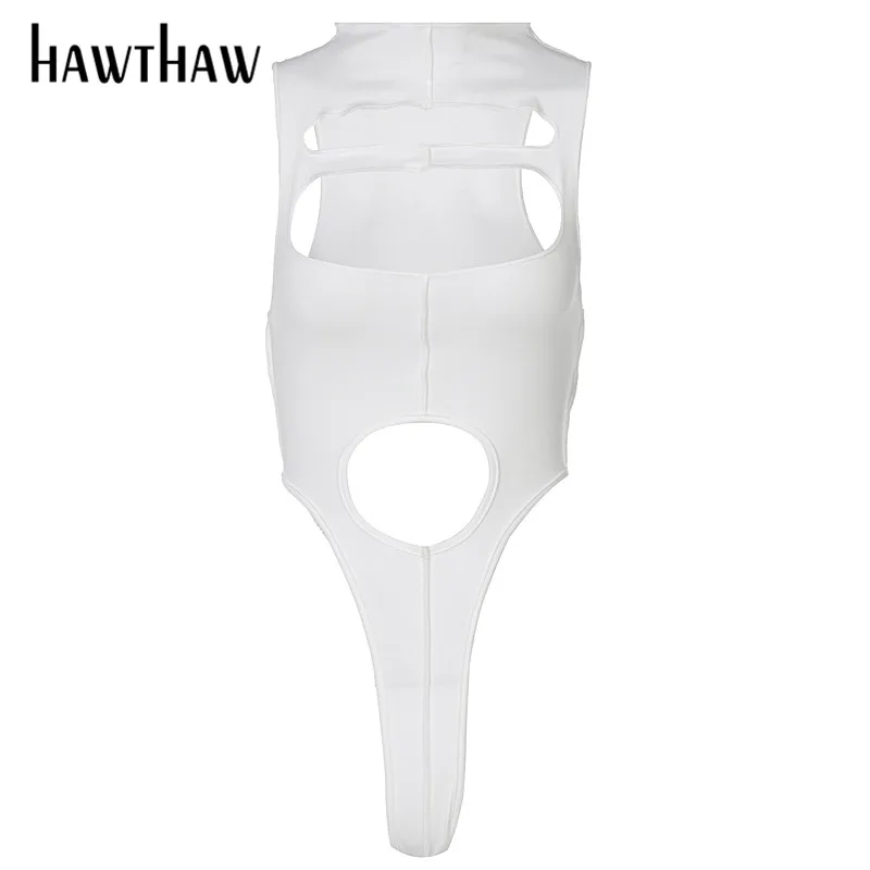 

Hawthaw Women Fashion Summer Sleeveless Hollow Out Soild Color Bodycon White Bodysuit Tops 2021 Female Clothing Streetwear