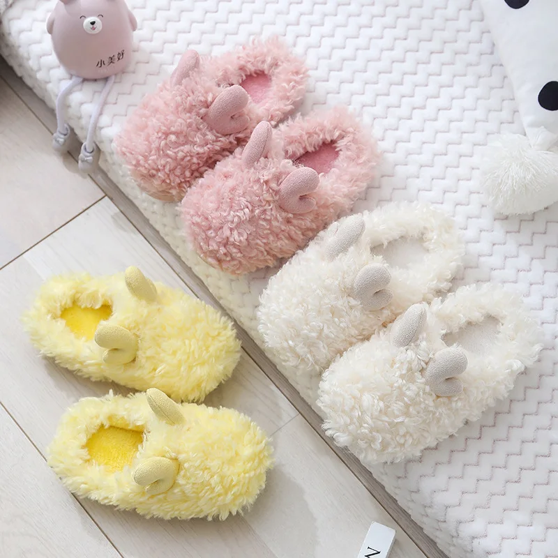 

Furry Cute Keep Warm Slippers for Babies Cartoon Sheep Horn Children's Slippers Toddler Girl Slippers