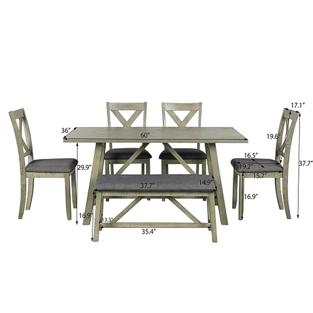 

Solid Stylish Dining Table with 6 Chairs Set Kitchen Living Room Home Kitchen Dining Table Tool