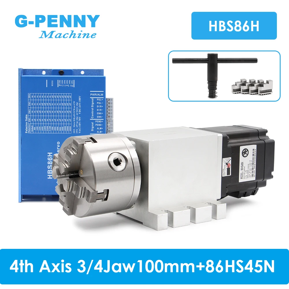 

G-Penny 4-я ось Harmonic Reducer 3/4aws 100 мм делительная головка/ось вращения/ось 100:1 с двигателем с замкнутым контуром NEMA34 4,5 Нм