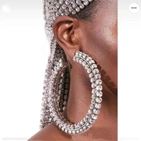 exaggerated stacked crystal big round hoop earrings jewelry for women party gift luxury rhinestone c shaped circle hoop earrings
