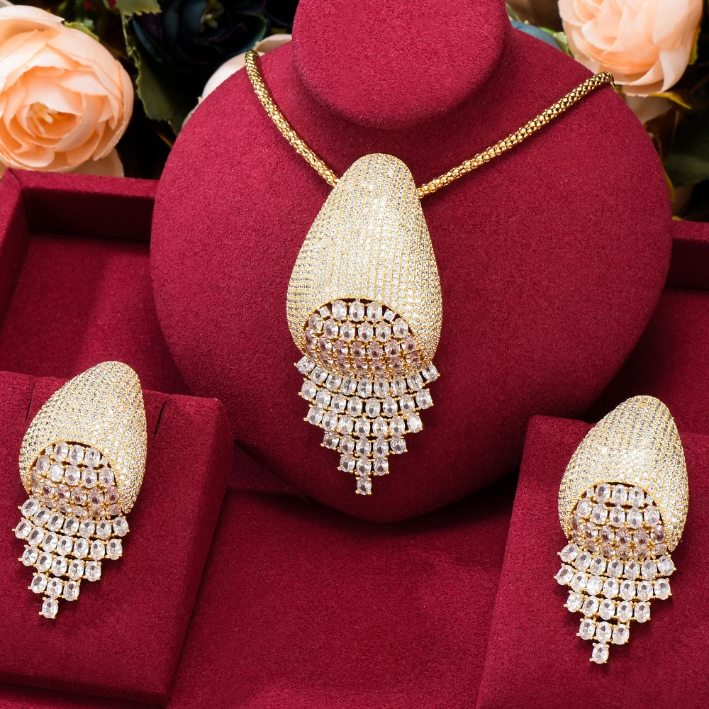Kellybola класса люкс ожерелье серьги комплект ювелирных изделий для женщин и девушек свадебное обручальное вечерние Производительность аксес...