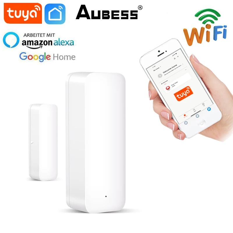 

Смарт-детекторы открытия/закрытия двери Tuya, Wi-Fi, домашняя сигнализация, совместимая с Alexa Google Home, Tuya APP aubess
