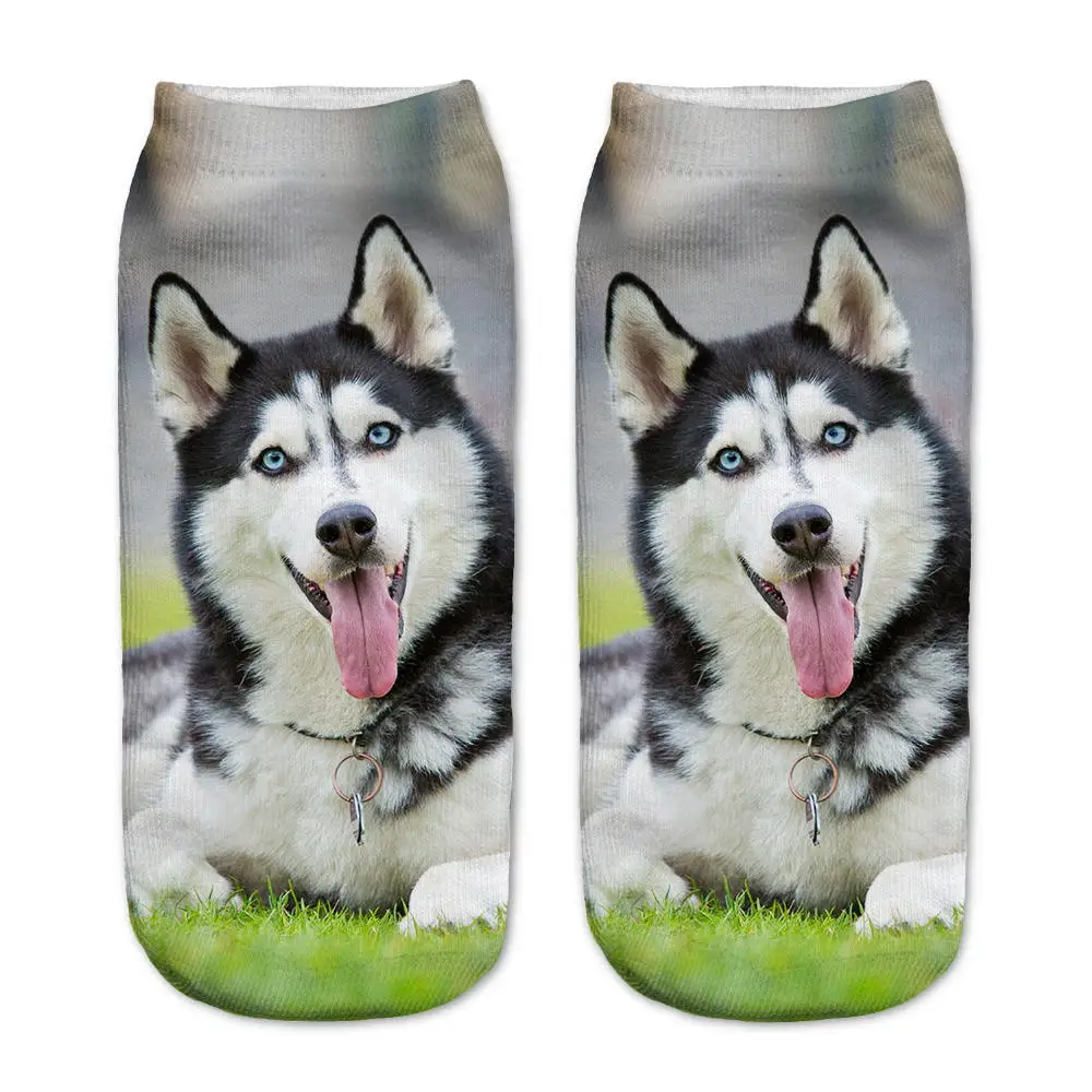 1 пара 3D принтов животных носки Мода Huskies Французский бульдог Арт картина женщины