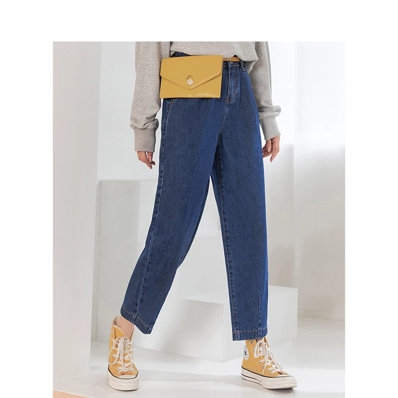 INMAN Winter Cotton Material Mid Waist Artistic Loose Style Carrot Straight Shape Women Jeans Pants |