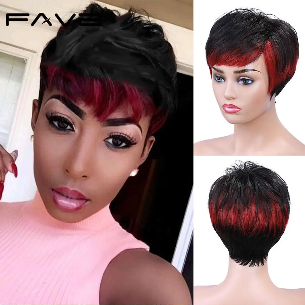 FAVE парики вырезанные феями короткие прямые из человеческих волос для черных