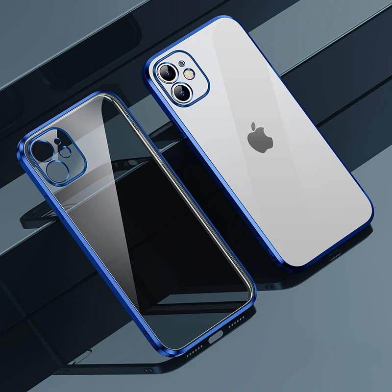 

Luxury Plating Square Frame Clear Case For iPhone 13 12 11 Pro Max Mini XR X XS Max 7 8 Plus SE 2020 Silicone Transparent Cover