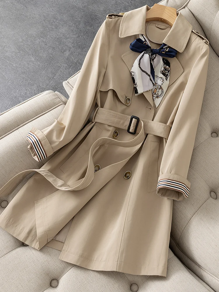 

Новый стиль весна-осень 2021, в британском ретро-стиле, приталенное и Облегающее, пальто средней длины, ветровка для девушек