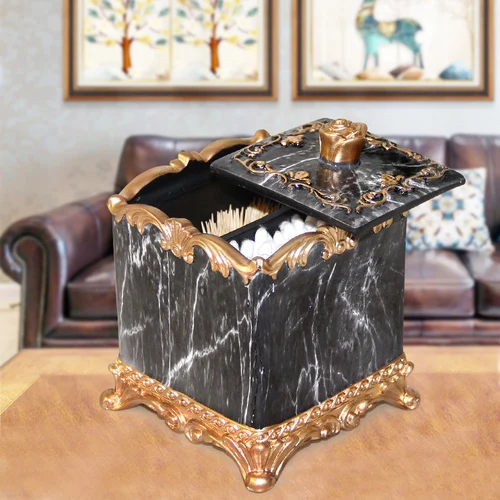 European Style Emboss Resin Toothpick Box Cotton Swab Box Home Desktop Toothpick and Cotton Swab Storage Supplies - Цвет: L