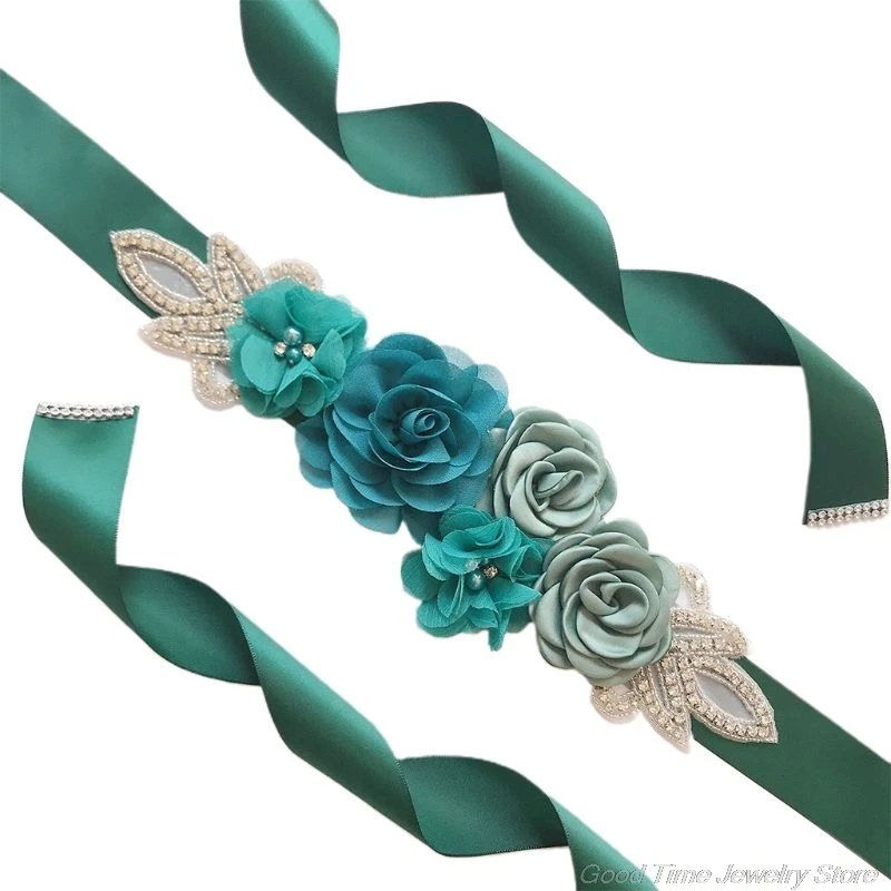 

270x4cm Women Bridal Wedding Dress Waist Sash Belt Artificial Rose Flower Rhinestone Handmade Beading Bridesmaid M10 21 Dropship