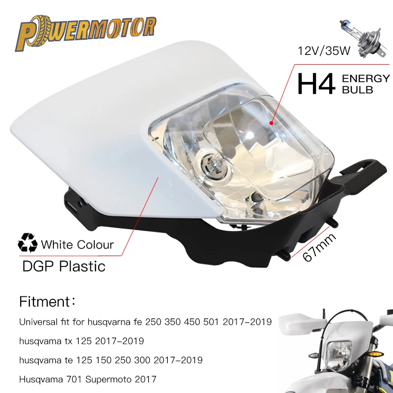 

Motorcycle H4 White Headlight Headlamp Head Light Lamp Supermoto Fairing For HUSQVARNA FE TE 2018 17 MX Enduro Dirt Bike