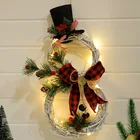 Светодиодный Рождественский венок 40 см с искусственными сосными конусами, ягодами и цветами, висячая Гирлянда для входной двери, праздничное украшение для дома сделай сам