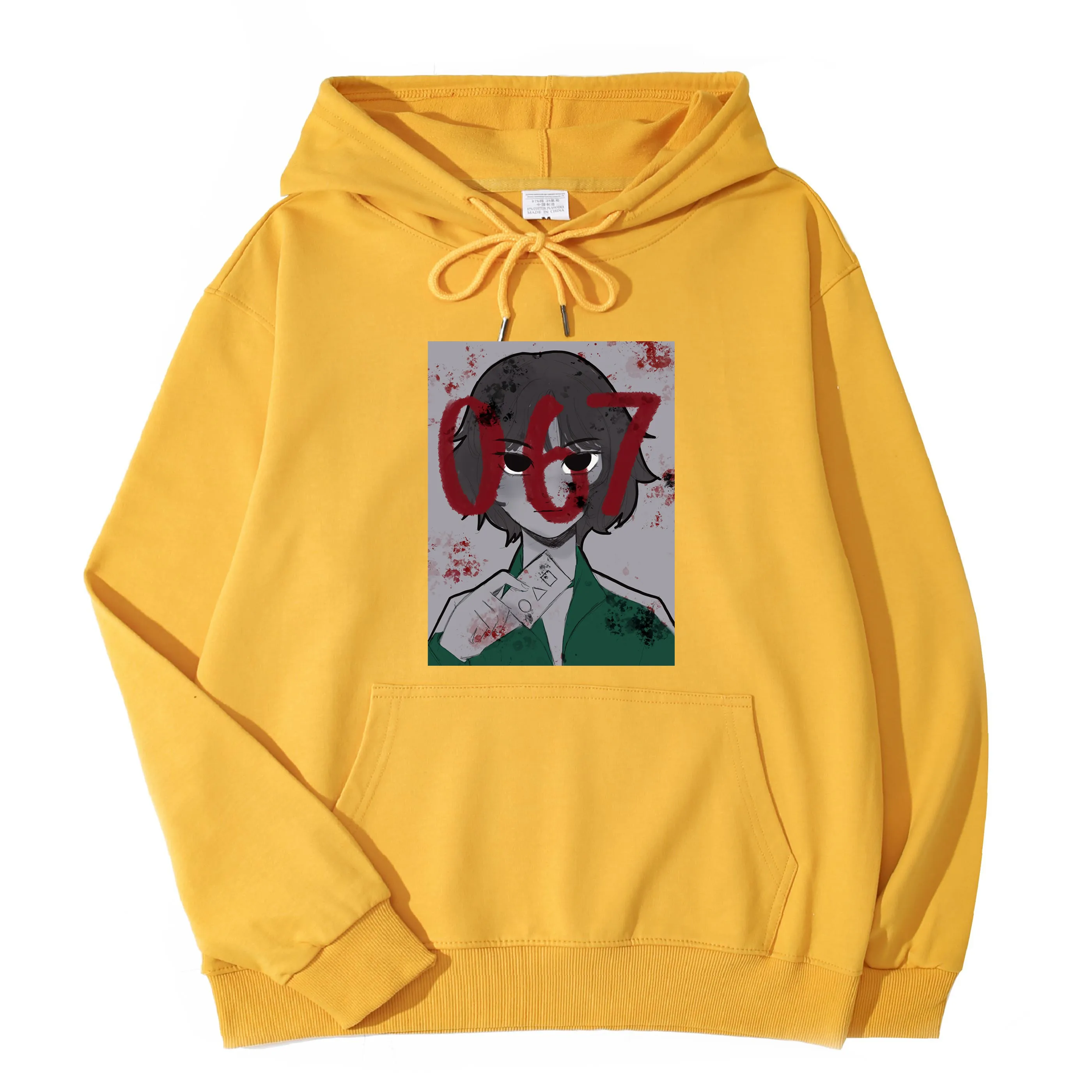 

2021 Classic Squid Game No. 067 Player High Quality Printed Hoodie 100% Cotton Pocket Sweatshirt Unique Unisex Top Asian Size