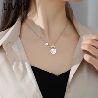 livvy silver color round pattern necklace pendant simple clavicle chain versatile light luxury jewelry