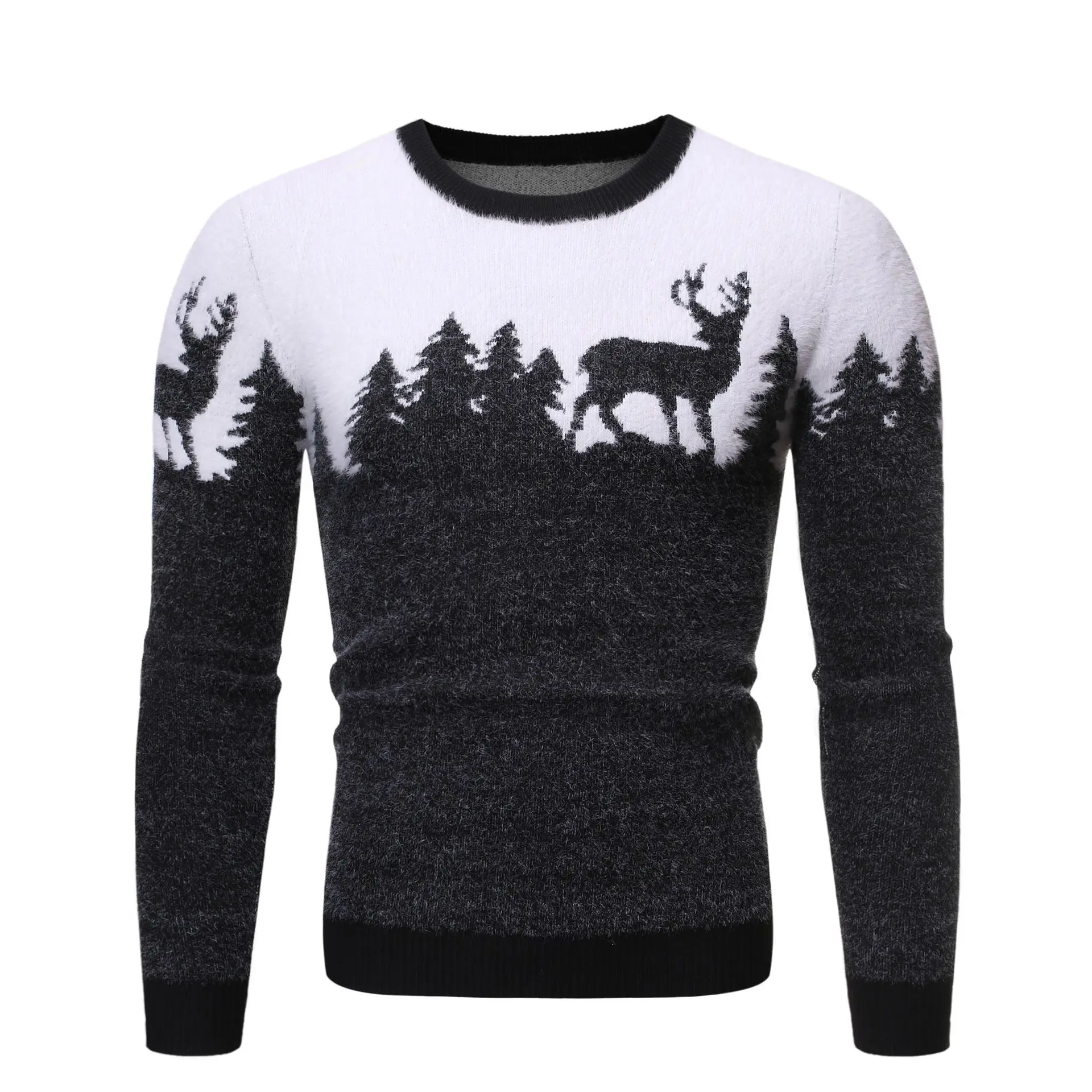 Christmas sweater men winter thick warm coats h igh quality pullover deer print sweater male red slim fit casual pullover