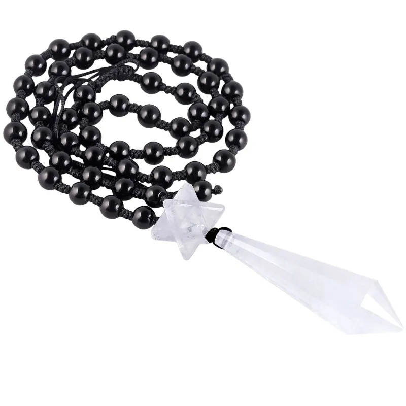 Rock Quartz TUMBEELLUWA целебный Кристалл Merkaba цепочка с заострённым кулоном с цепочкой из бисера Регулируемая, Chakra драгоценный камень гадание с помощью маятника ювелирные изделия - Окраска металла: Rock Quartz