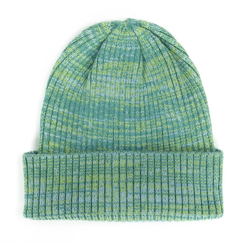 Green Fashion woman variegated knit hat autumn and winter warm high quality cotton hat Innocent cap ladies casual ski mask peas - Цвет: Green