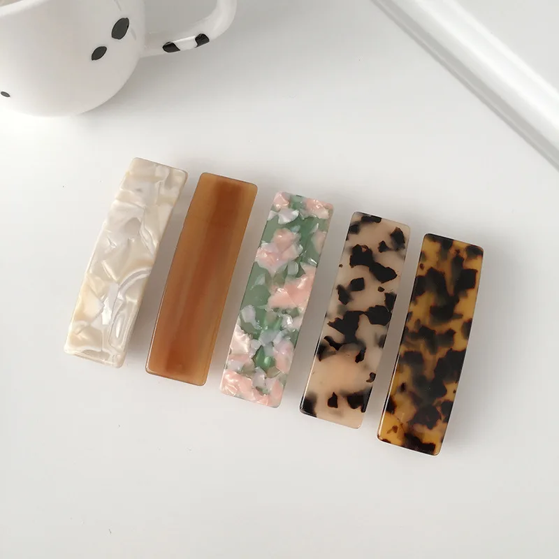 

2021 Japan And Korea Acetic Acid Temperament Horizontal Clip A Word Rectangular Joker Spring Clip Wholesale Colorful Hair Clip