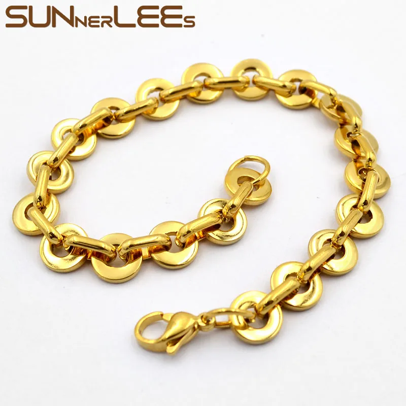 SUNNERLEES браслет из нержавеющей стали 316L 8 мм Геометрическая цепочка золотого цвета