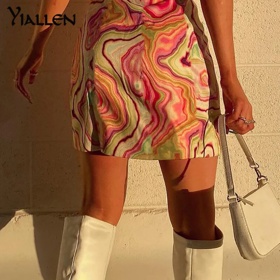 

Yiallen Summer New Fashion Flower Print Halter Dress Women Sexy Sleeveless Backless Slim Street Casual Lady Mini Split Dresses