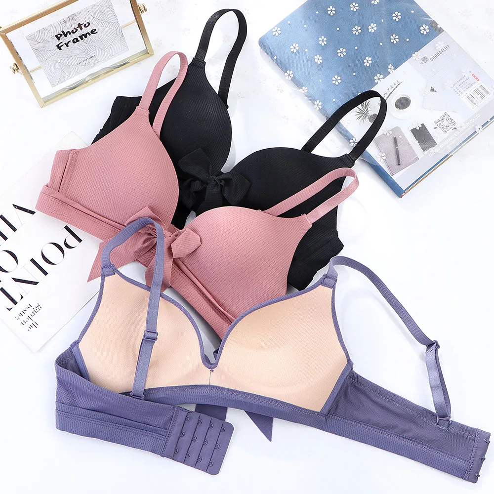 

Solid color Women Bra Push Up Bra Sexy Lingerie Wireless With Bow Brassiere Cozy Bralette Underwear BH