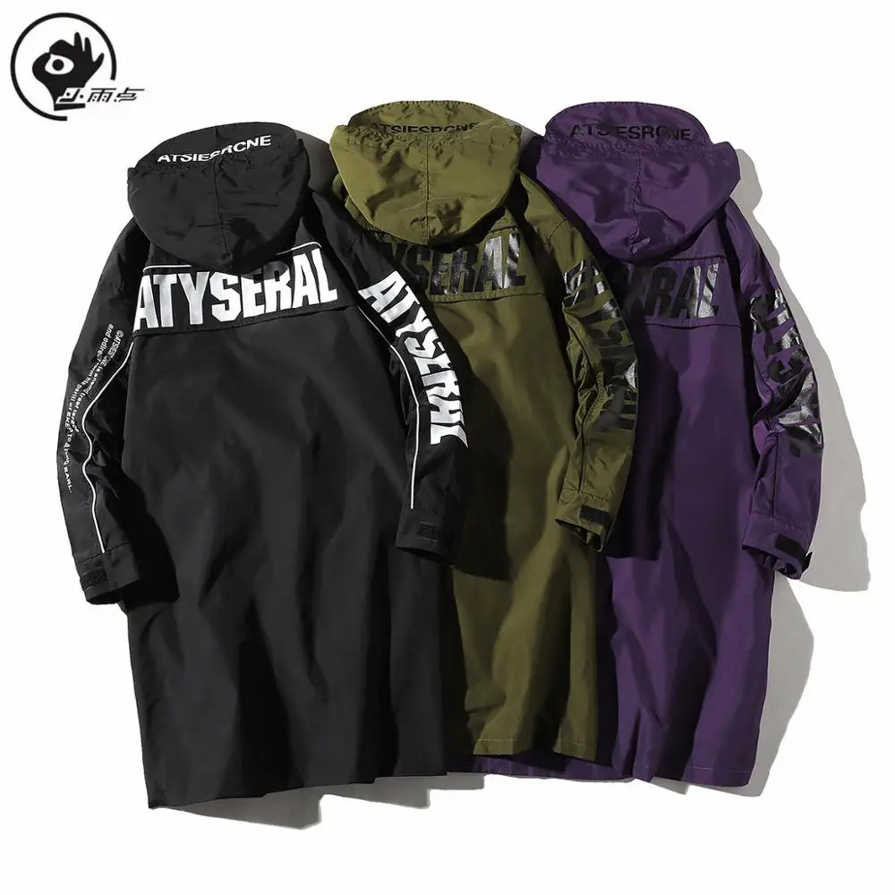 

Мужской длинный Тренч с капюшоном, маленький плащ в стиле хип-хоп с надписью Goth Wind, s 4XL, 2019