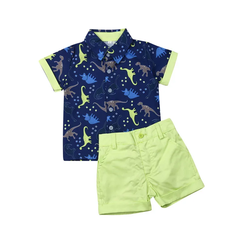 

Toddler Kids Baby Boy Dinosaur Print Clothes Boys Outfits Sets Short Sleeve T-Shirt Top+Pants 2PCS Summer