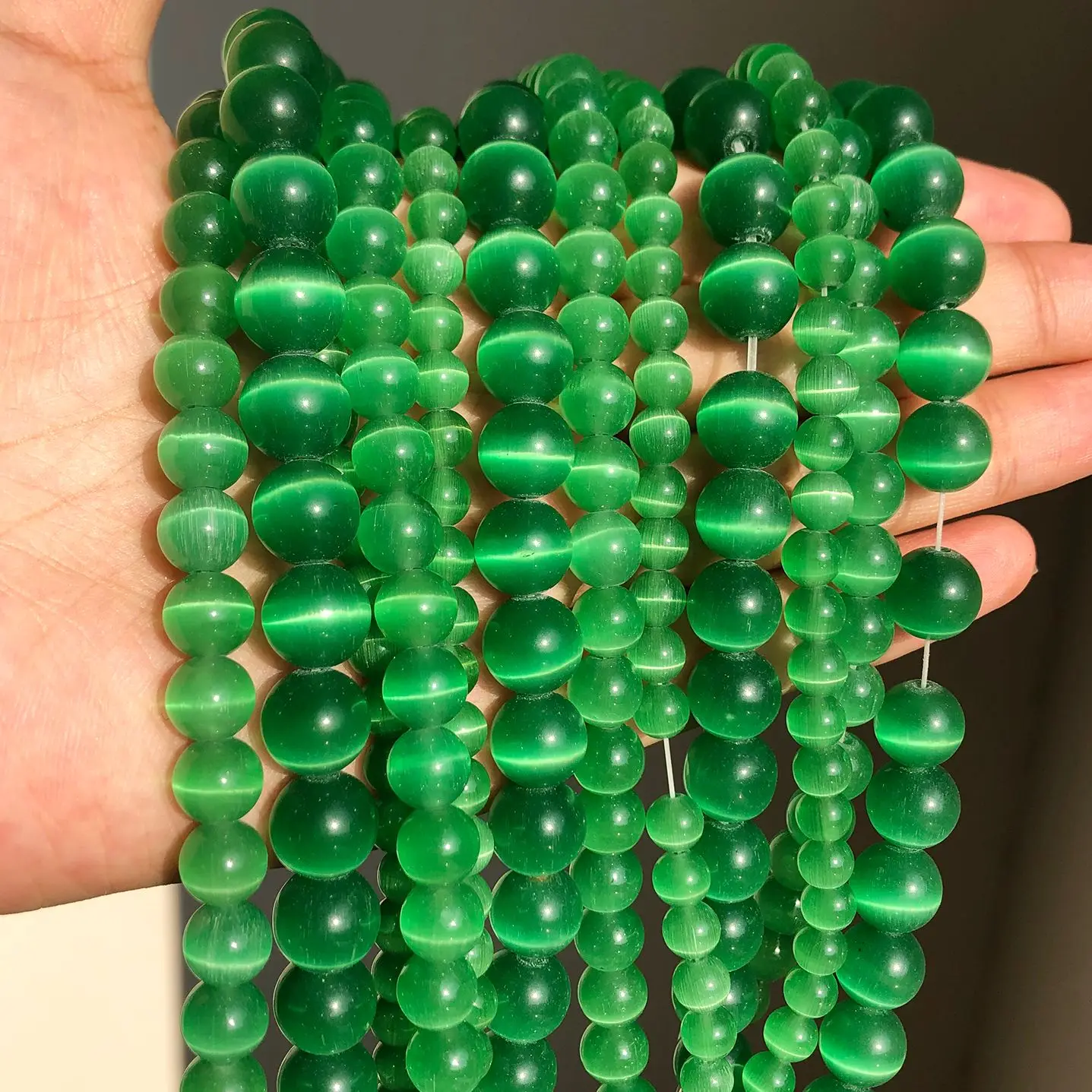 

4/6/8/10/12mm Dark Green Cat Eye Stone Round Loose Beads For Jewelry Making Opal Bead For DIY Jewelry Moonstone Bead Accessories