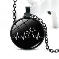 2020 new accessories cat is my heartbeat 3 color retro necklace jewelry glass convex round personality pendant jewelry gift