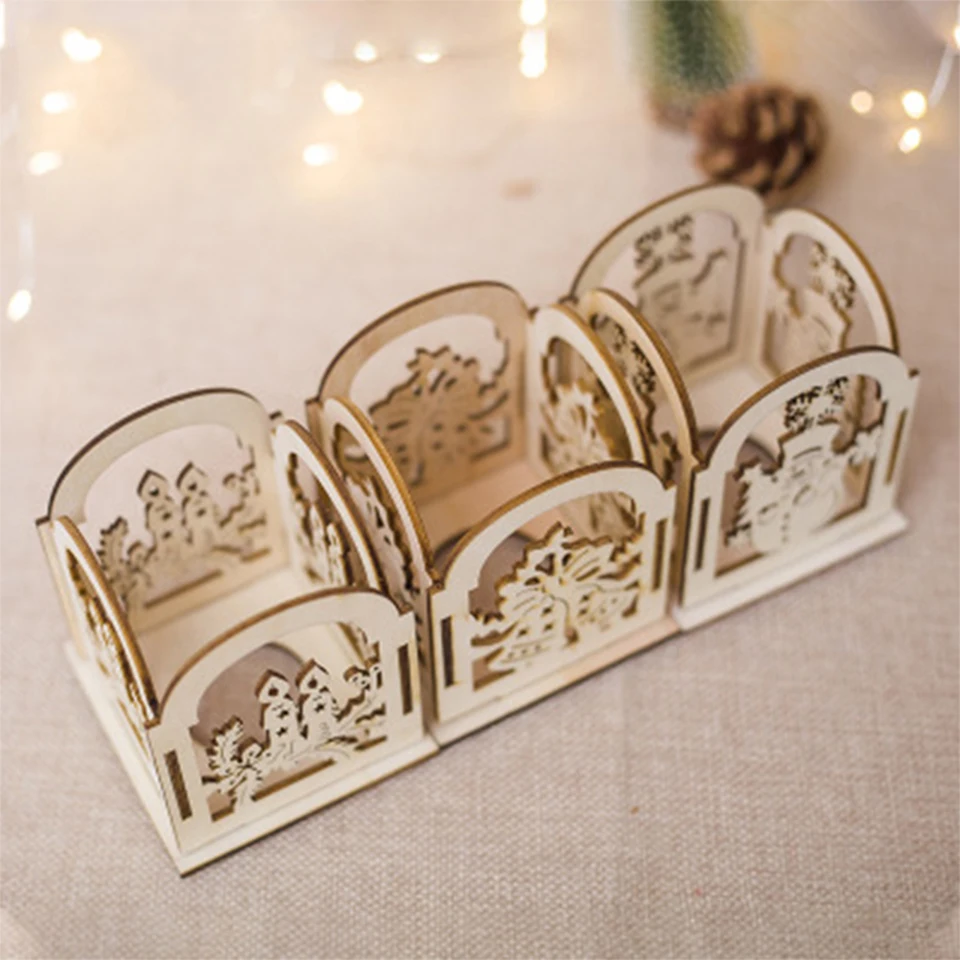 Рождественский полый подсвечник деревянный креативный МДФ доска подарки Свеча