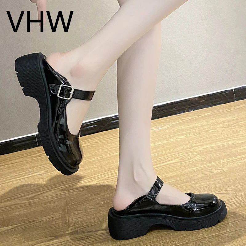 

Women Oxfords Shoes 2021 Summer Round Toe Janpanese Style Leathers Shoes Platform Flats Vintage Buckle Black Mary Janes Footwear