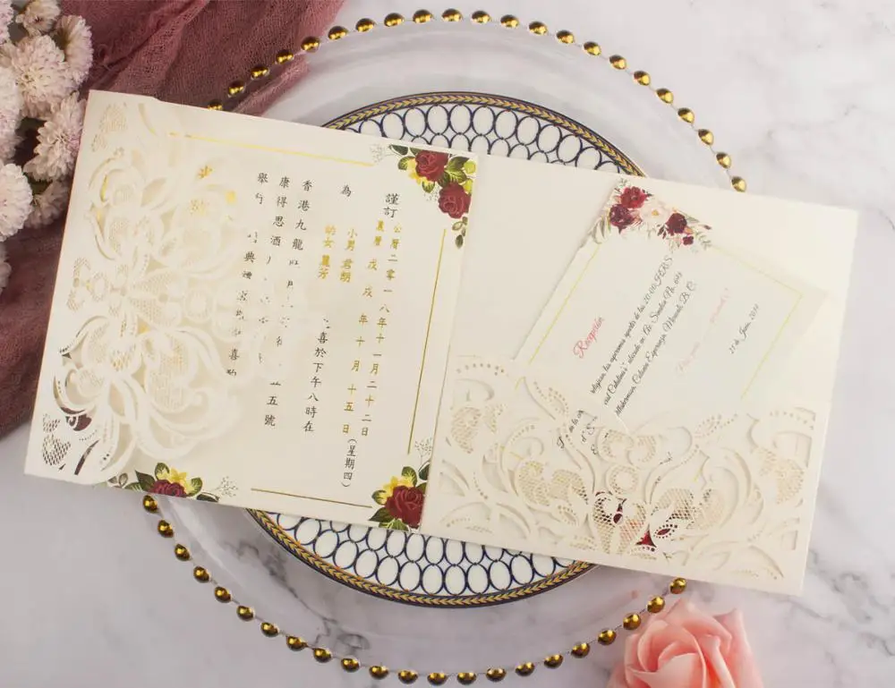 Бесплатная Прямая поставка 50X слоновая кость/белый цветочный лазер вырез