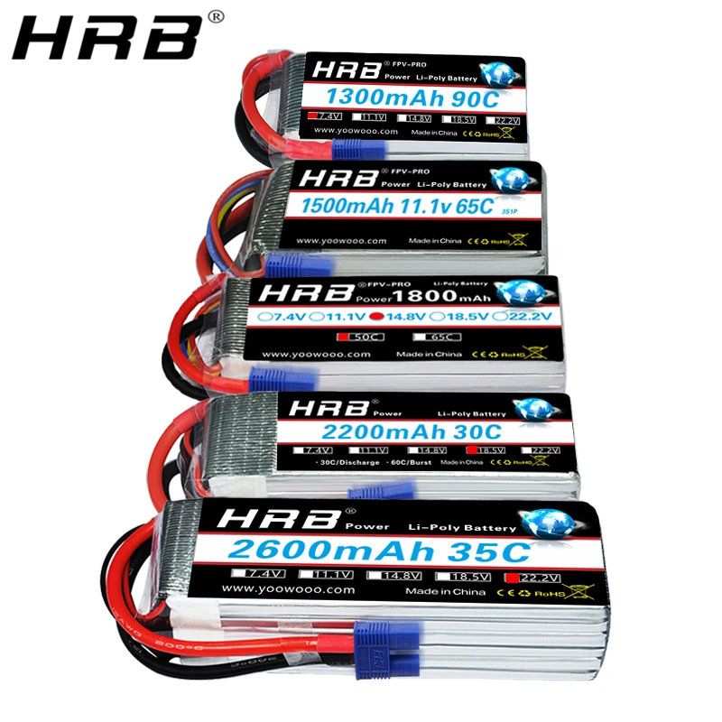 Аккумулятор HRB Lipo 2S 3S 4S 5S 6S 1300mah 1500mah 1800mah 2200mah 2600mah EC3 7 4 V 11 1 14 8 18 5 22 2 радиоуправляемый