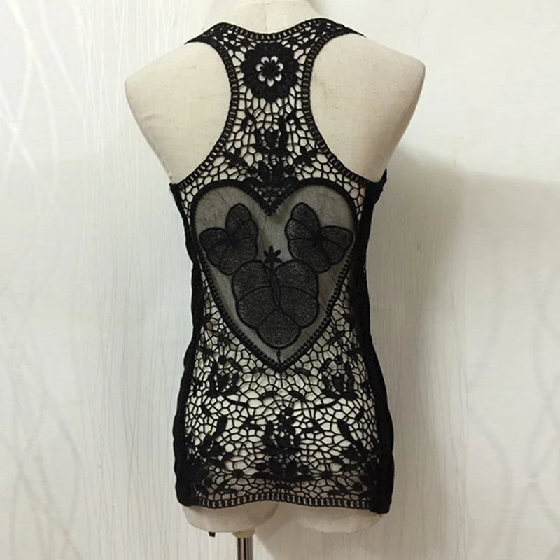 Майка женская кружевная с вырезами на спине пикантный Топ без рукавов жилет