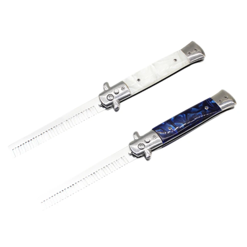 2Pcs Automatic Stainless Steel Combs Foldable Knife Brushes Hair Trimmer Comb Brush Accessories White &amp Blue | Красота и здоровье