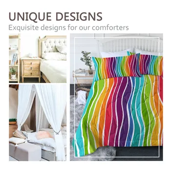 BlessLiving Rainbow Bedding Queen Striped Summer Duvet Colorful Quilt Set Waves Air-conditioning Comforter Bed Cover 3-Piece 2