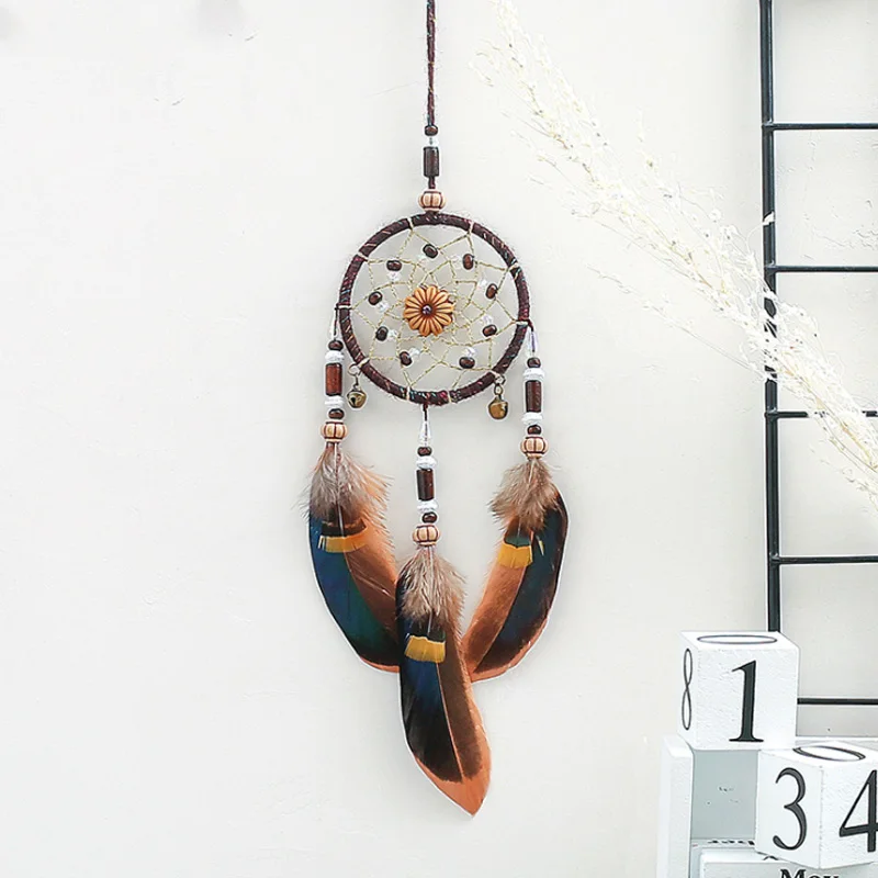 Handmade Wood Bead Sunflower Royal Blue Brown Eagle Feather Dreamcatcher Car Ornaments Decoration Birthday Gift XR045 | Дом и сад