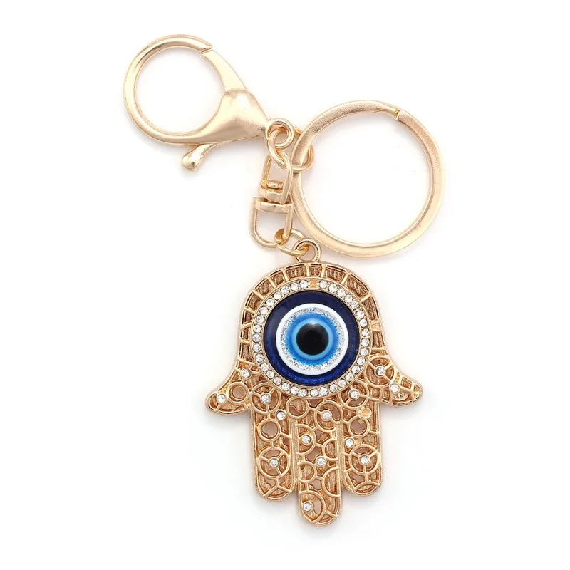 

Fatima's Hand Key Foil Palm Blue Eye Key Ring Women's Bag Accessories Pendant